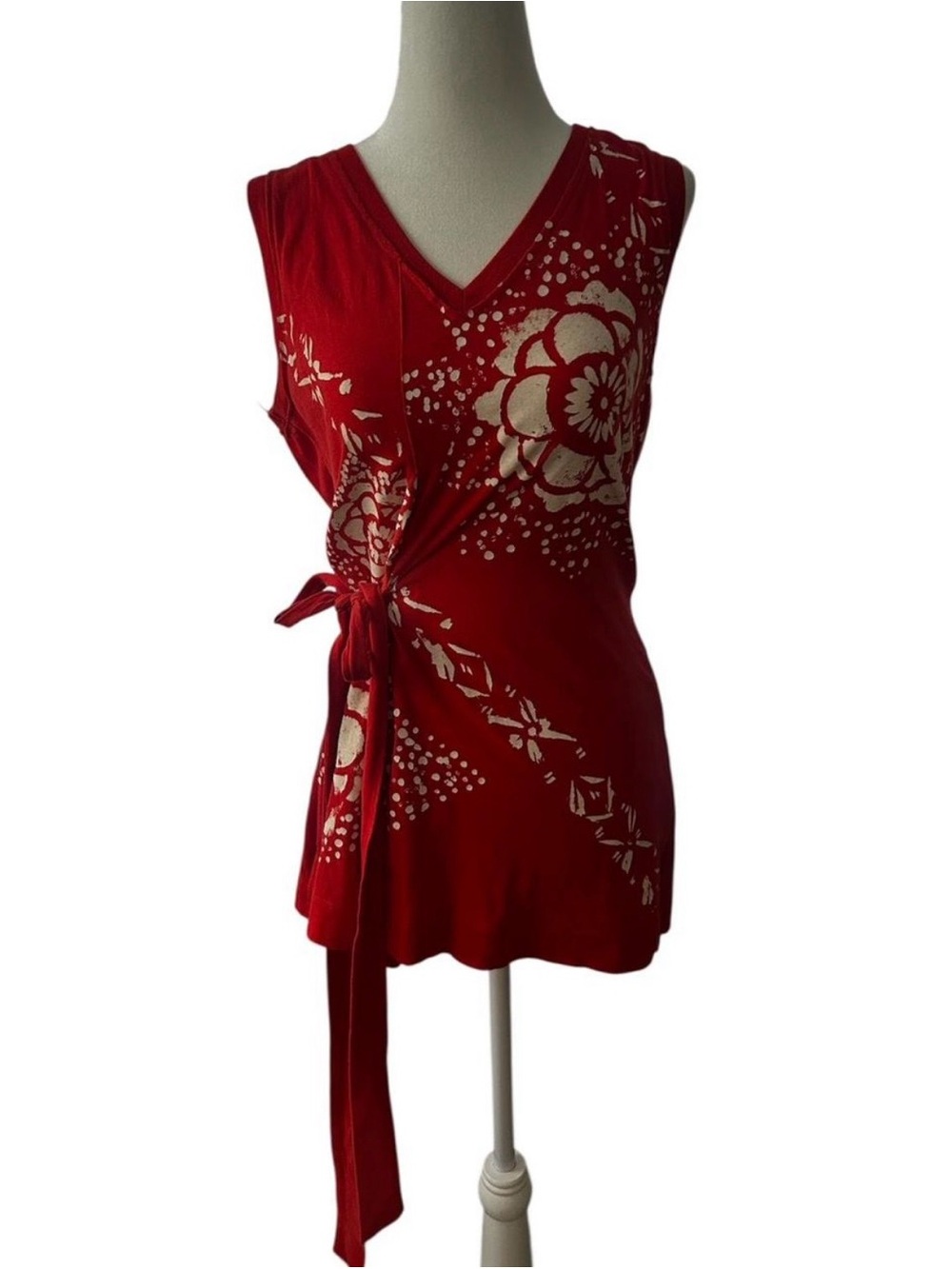 Coldwater Creek Red Floral Side-Tie Sleeveless Tank PRICE FIRM!